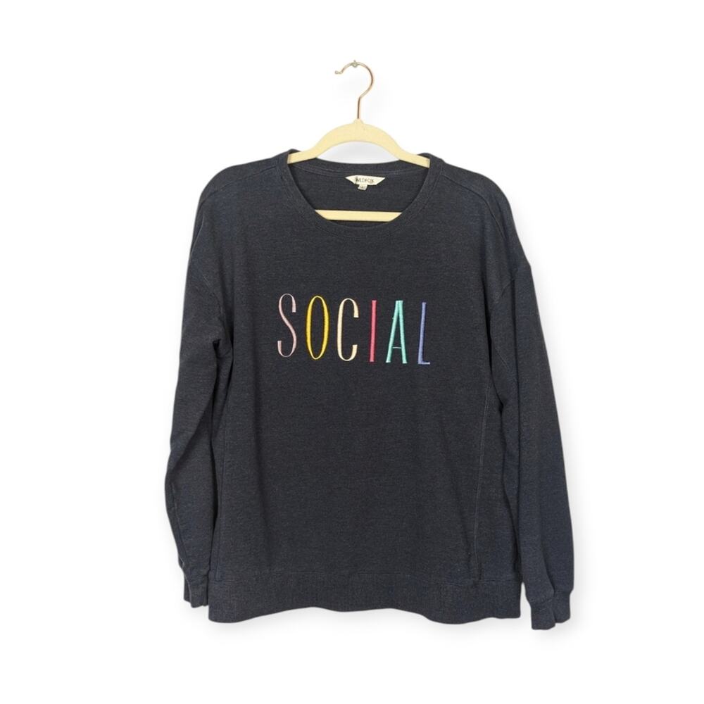 Wildfox Navy Embroidered Social Long Sleeve Statement Sweatshirt Size L